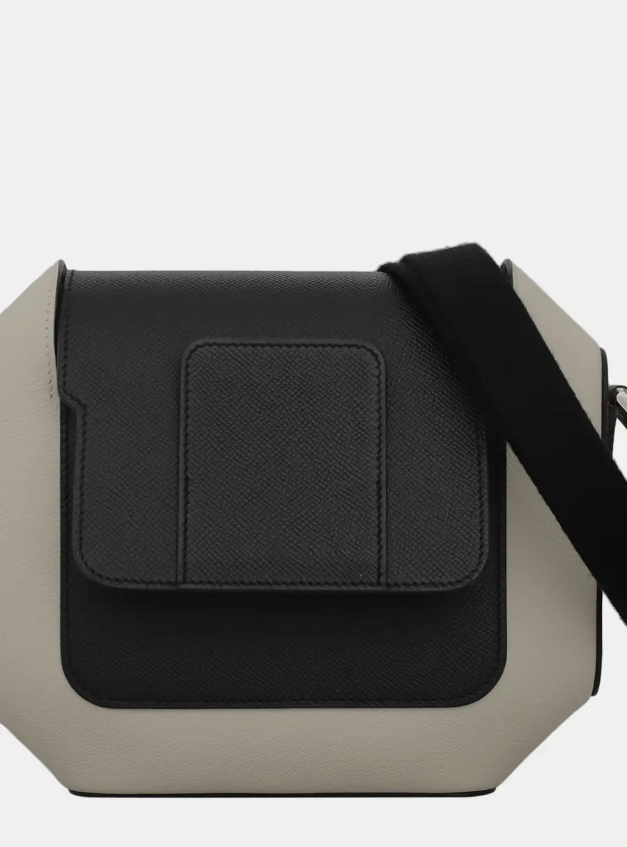Hermes Octogone 23 Black Off White Brown Leather Crossbody Bag
