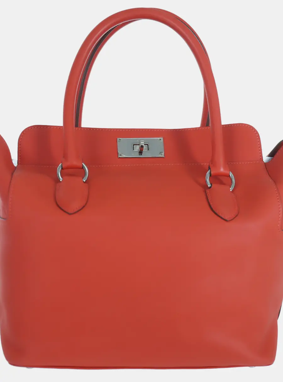 Hermes Toolbox 26 Red Orange Swift Calfskin Leather Top Handle Bag