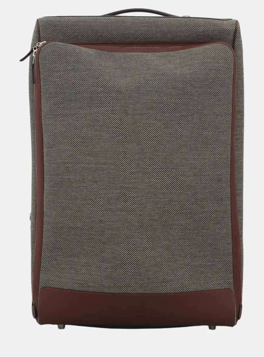Hermes Caleche Express Luggage Grey Brown Tweed Leather Carry-On Bag
