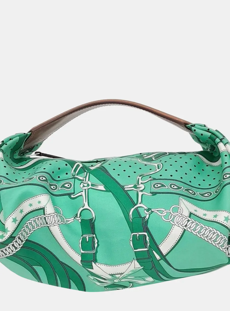 Hermes Balusoie Vert Comics Toile Canvas Hobo Bag