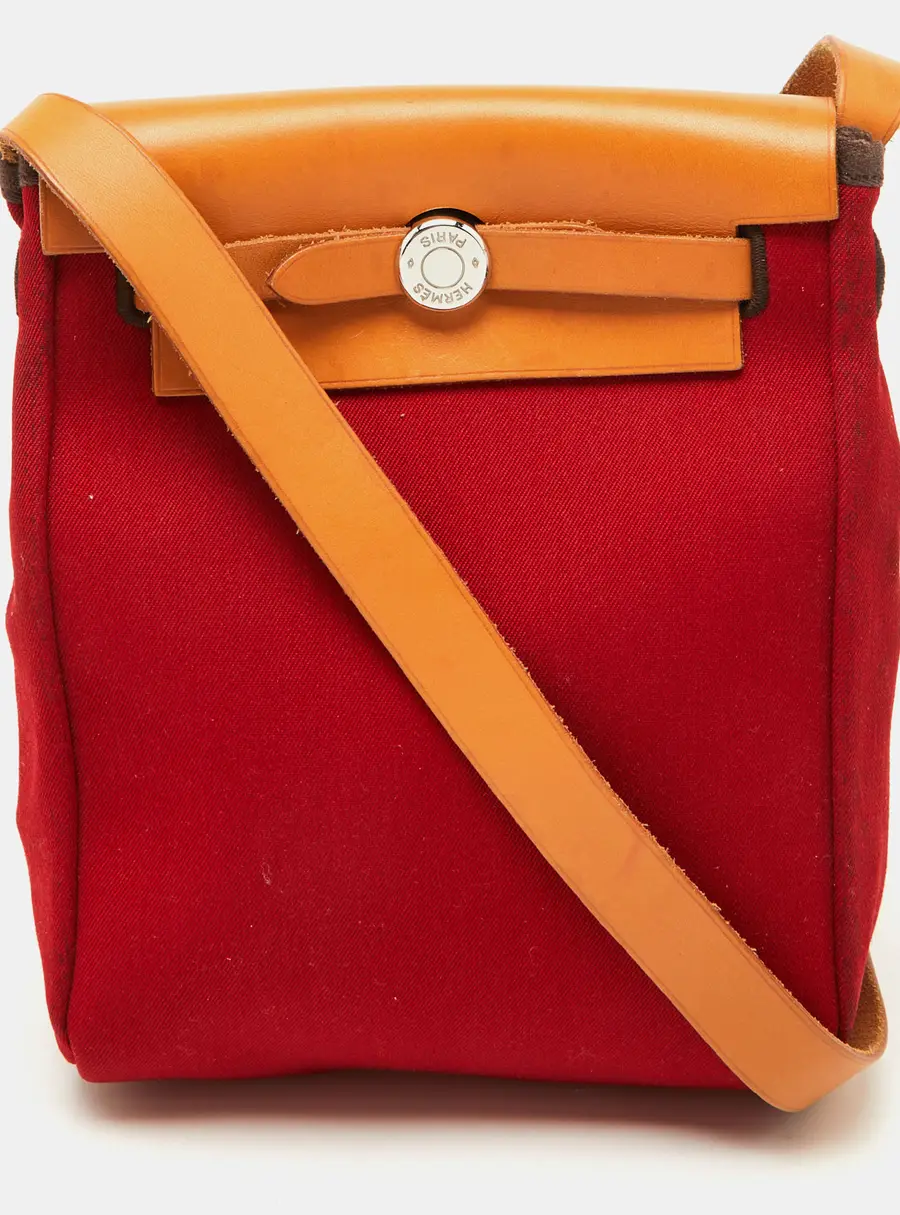 Hermes Rouge Imperial/Natural Canvas and Leather 2-in-1 Herbag TPM Bag