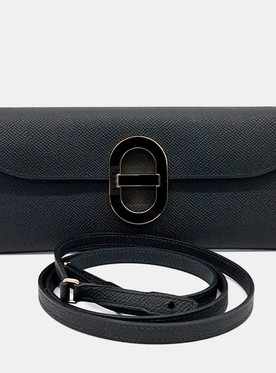 Hermes Maillon To-Go Wallet Black Epsom Leather Crossbody Bag