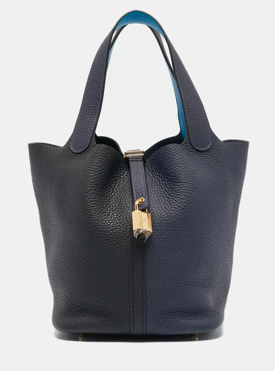 Hermès Bleu Nuit/Noir/Bleu Zanzibar Taurillon Clemence Leather Picotin Lock 22 Bag