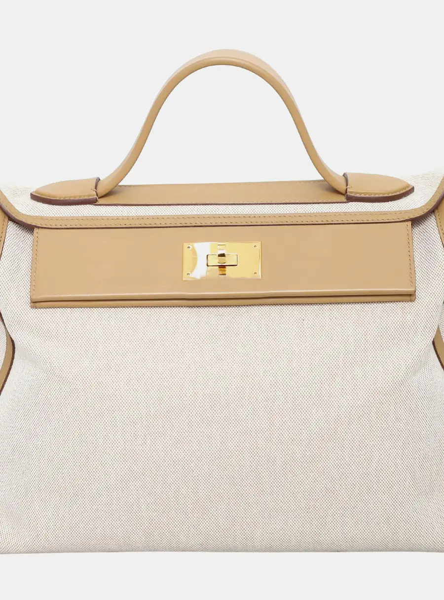 Hermes 24/24 35 Sesame Canvas Swift Leather Top Handle Bag