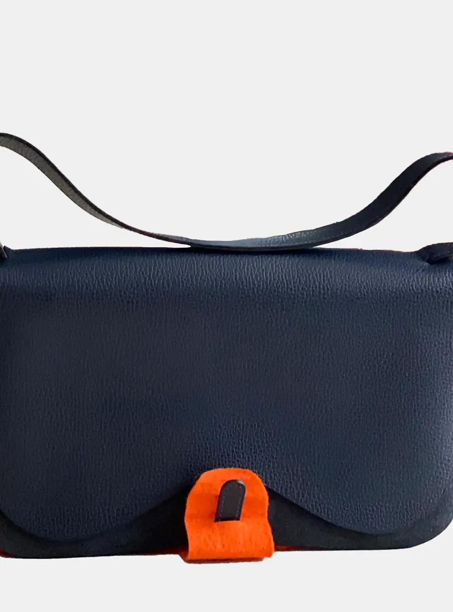Hermes Colorado PM Dark Blue Canvas Leather Shoulder Bag