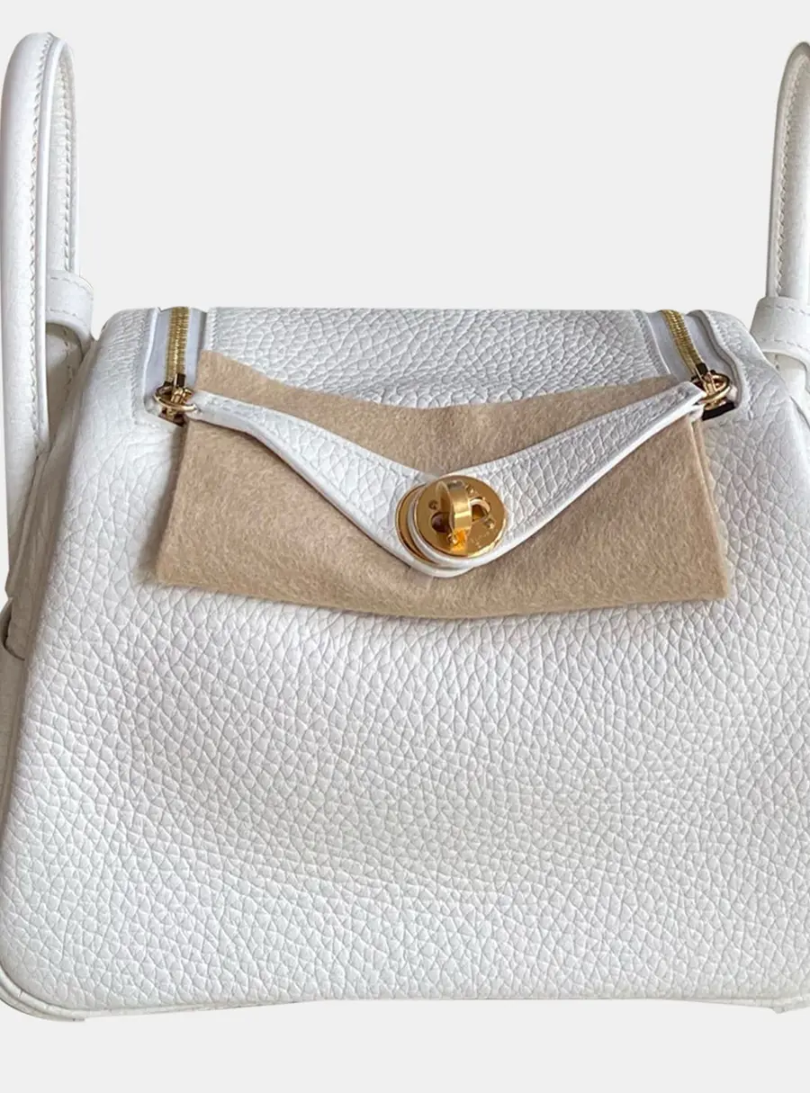 Hermes Mini Lindy 19 White Clemence Leather Crossbody Bag