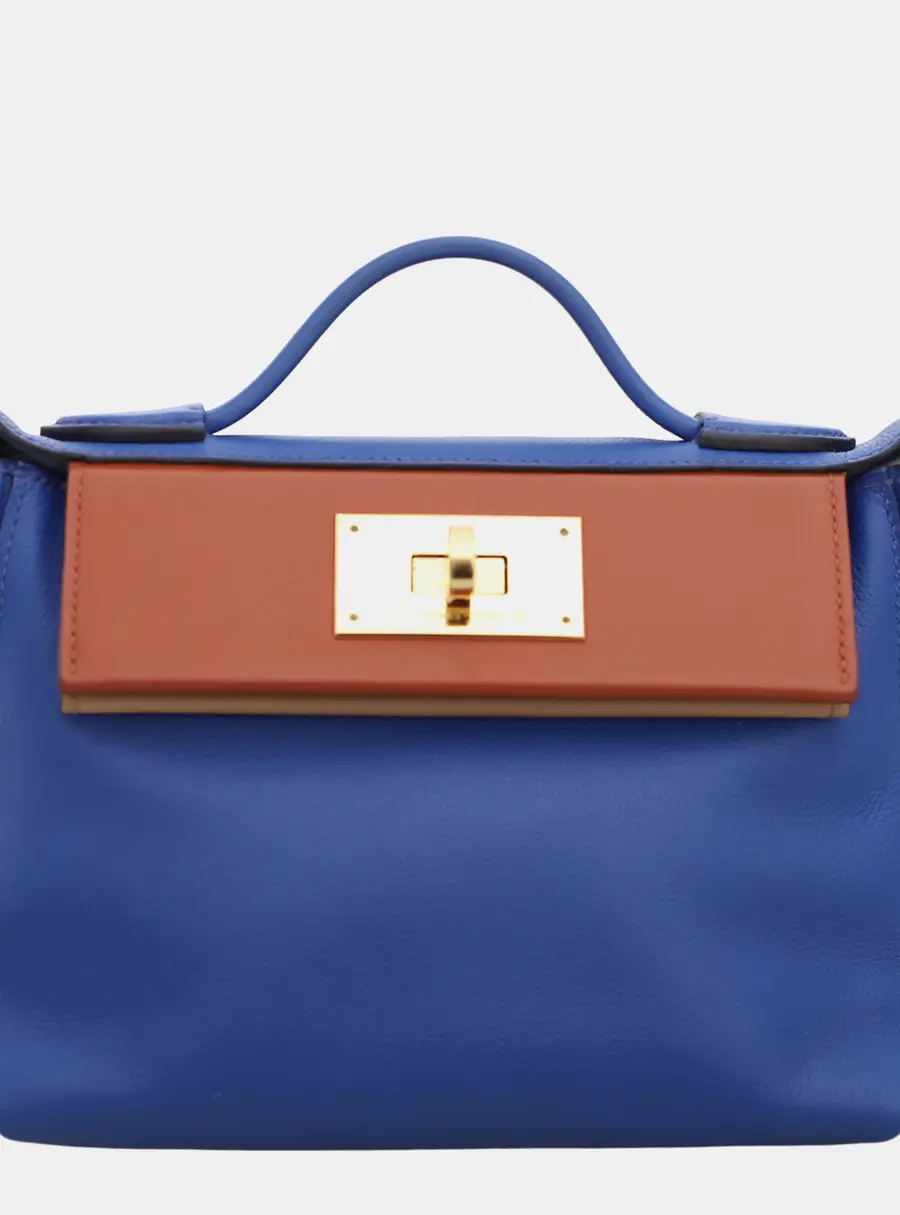 Hermes 24/24 Mini Blue Royal Cuivre Chai Evercolor Swift Leather Top Handle Bag