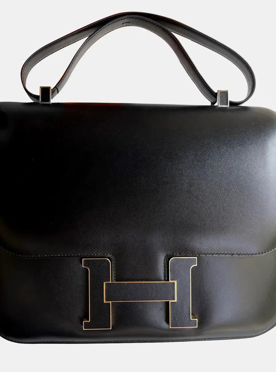 Hermes Constance 30 Black Box Calfskin Leather Shoulder Bag