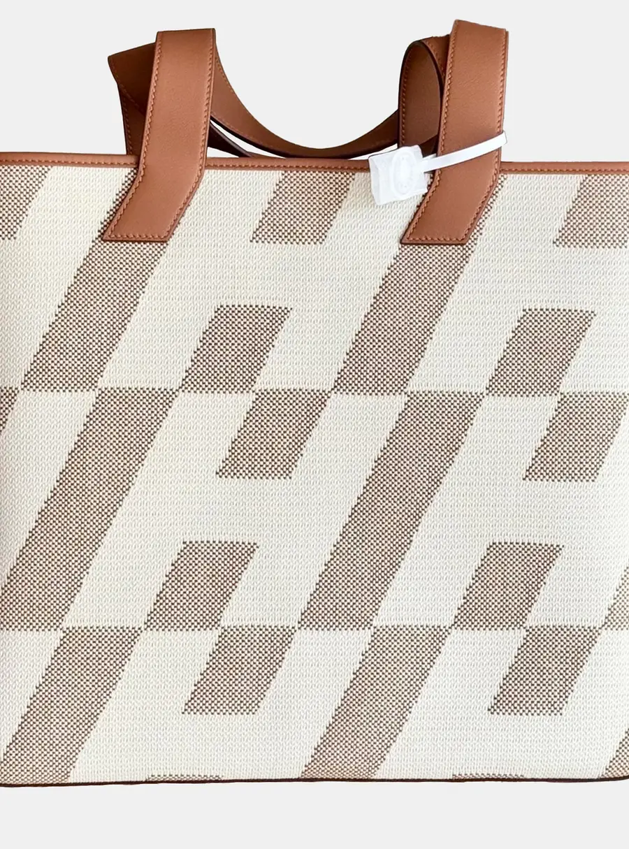 Hermes Cabas H En Biais 40 Gold Canvas Leather Tote Bag