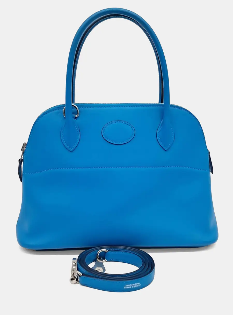 Hermes Bolide 27 Blue Swift Calfskin Leather Satchel Bag