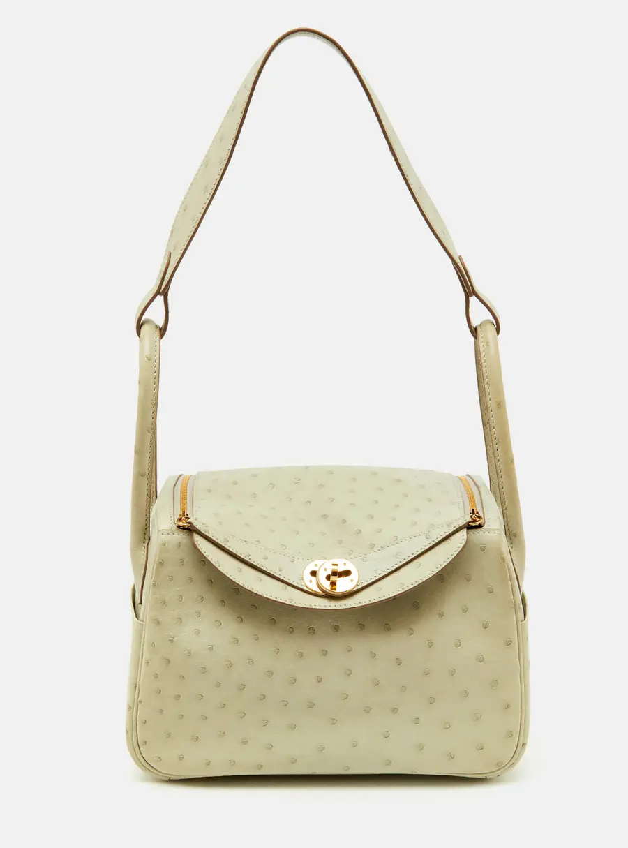 Hermès Gris Perle Ostrich Gold Finish Lindy 26 Bag