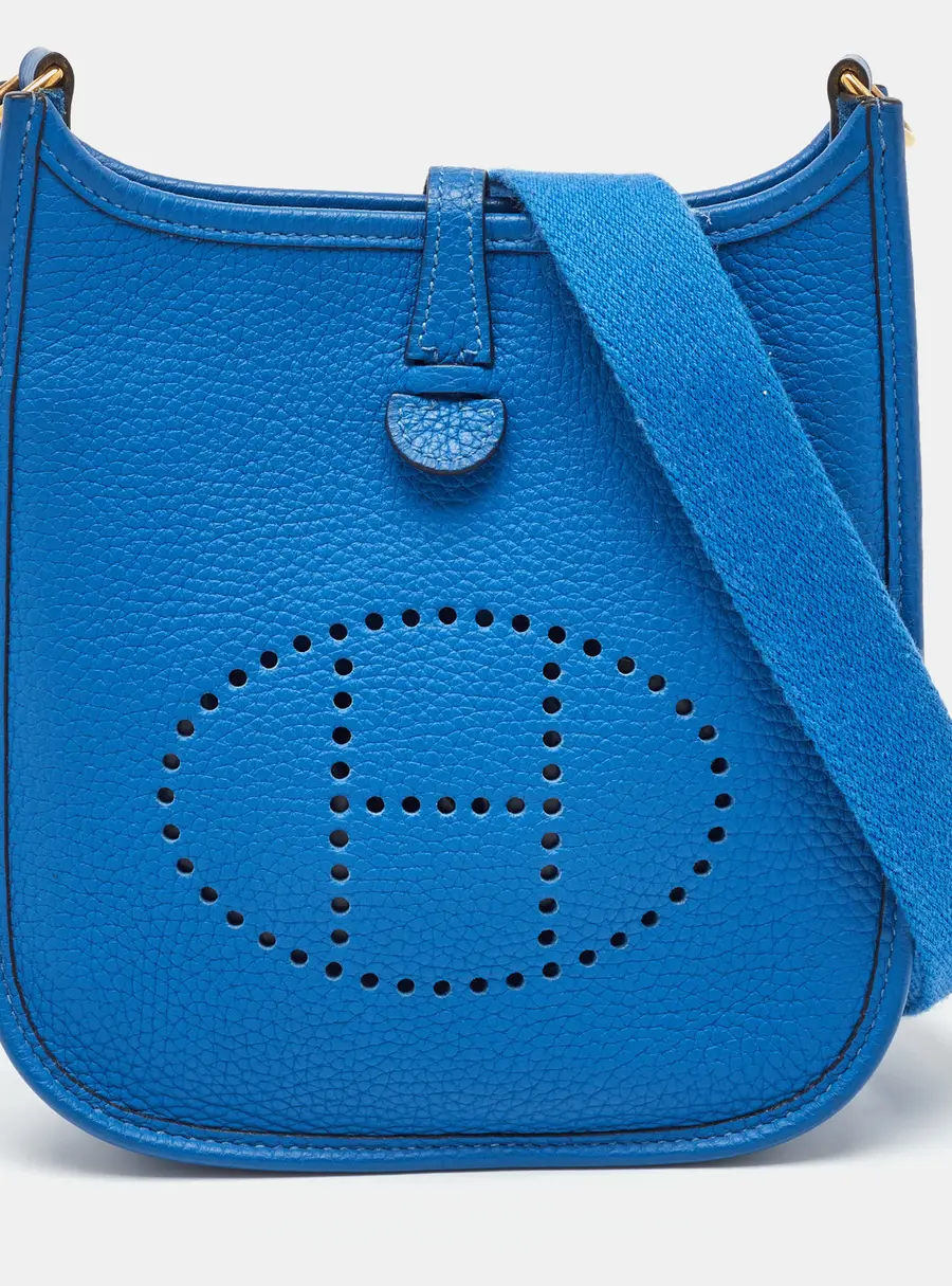 Herm&egrave;s Bleu France Taurillon Clemence Leather Evelyne TPM Bag