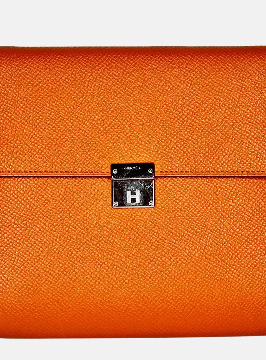 Hermes Clic 16 Orange Epsom Leather Wallet Bag