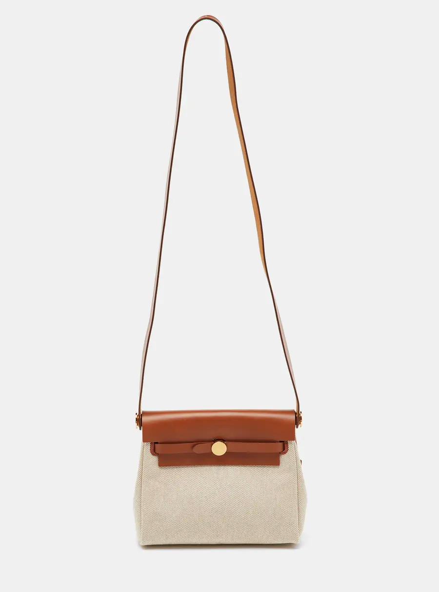 Hermès Ecru/Natural Toile Canvas and Vache Hunter Leather Herbag Zip 20 Bag
