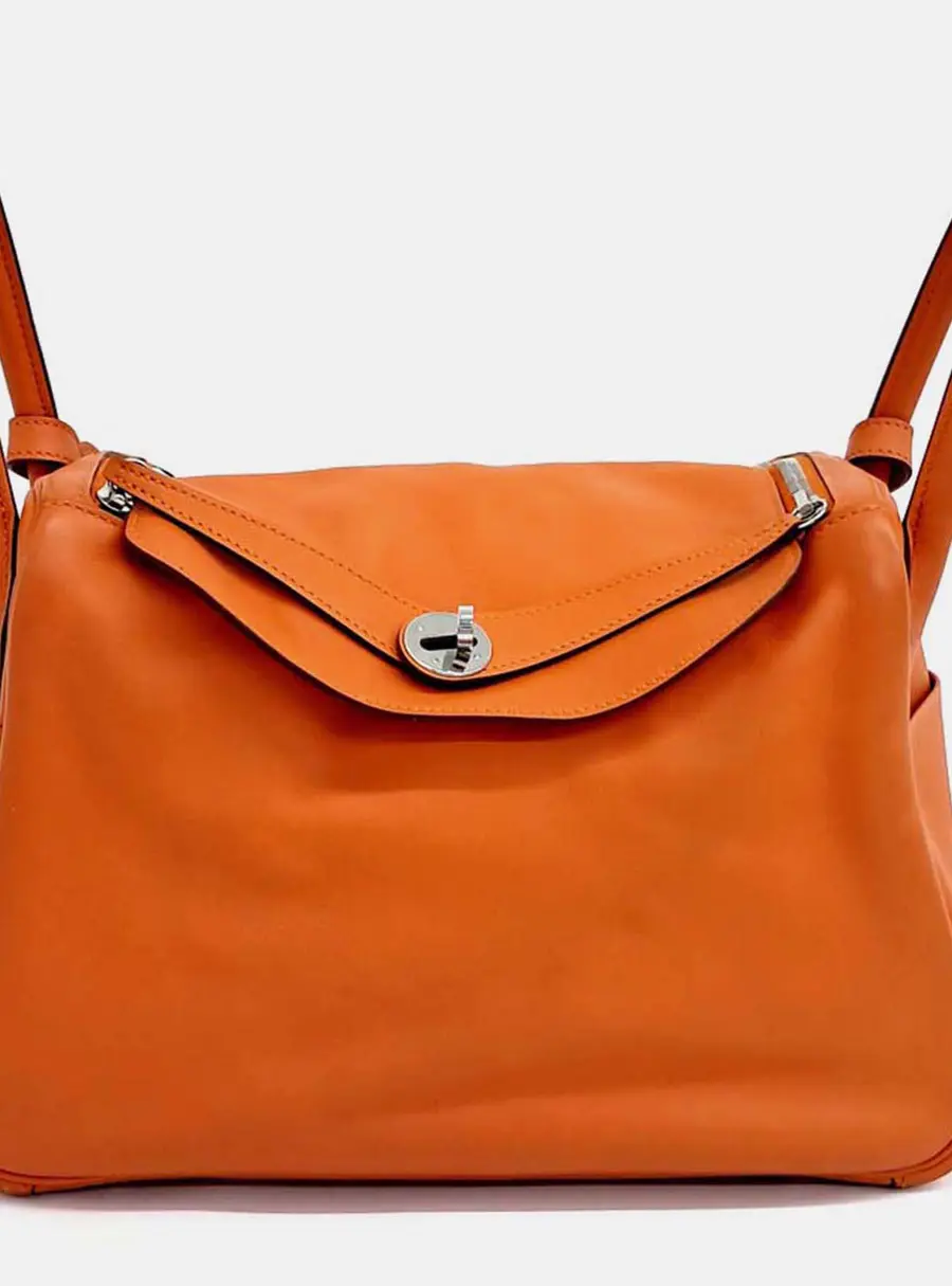 Hermes Lindy 30 Orange Clemence Leather Top Handle Bag