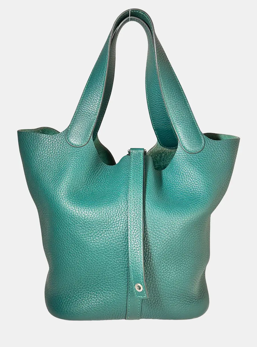 Hermes Picotin Lock 22 Malachite Clemence Leather Top Handle Bag