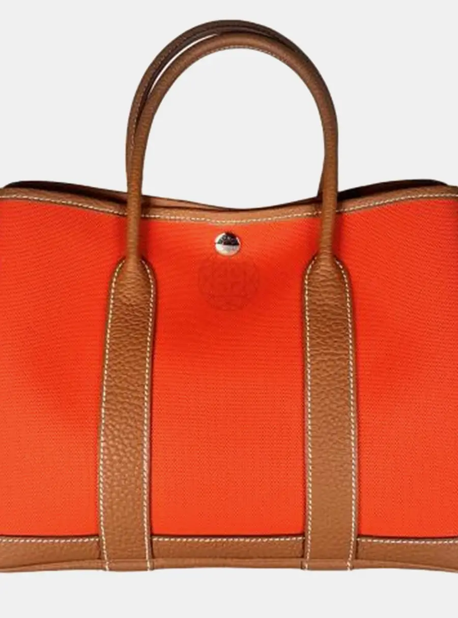 Hermes Garden Party 30 Orange Canvas Negonda Leather Tote Bag