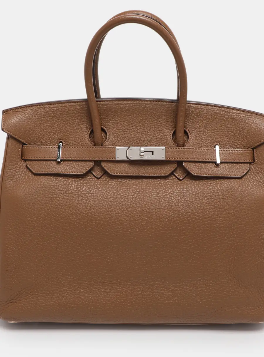 Hermes Alezan Taurillon Clemence Leather Palladium Finish Birkin 35 Bag