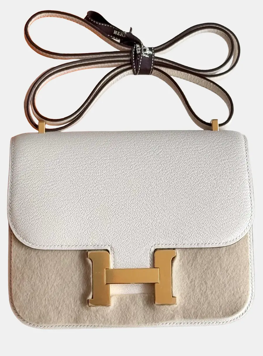 Hermes Constance 19 Cream Chevre Leather Felt Shoulder Bag