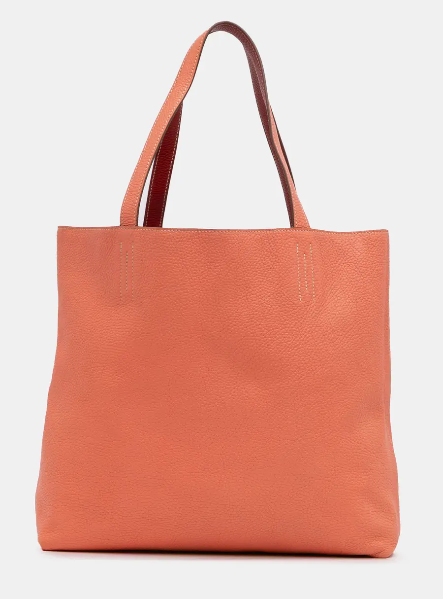 Hermes Double Sens 36 Salmon Red Clemence Leather Tote Bag