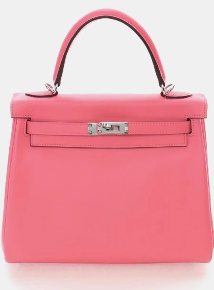 Hermes Kelly 25 Rose Azalea Swift Calfskin Leather Top Handle Bag
