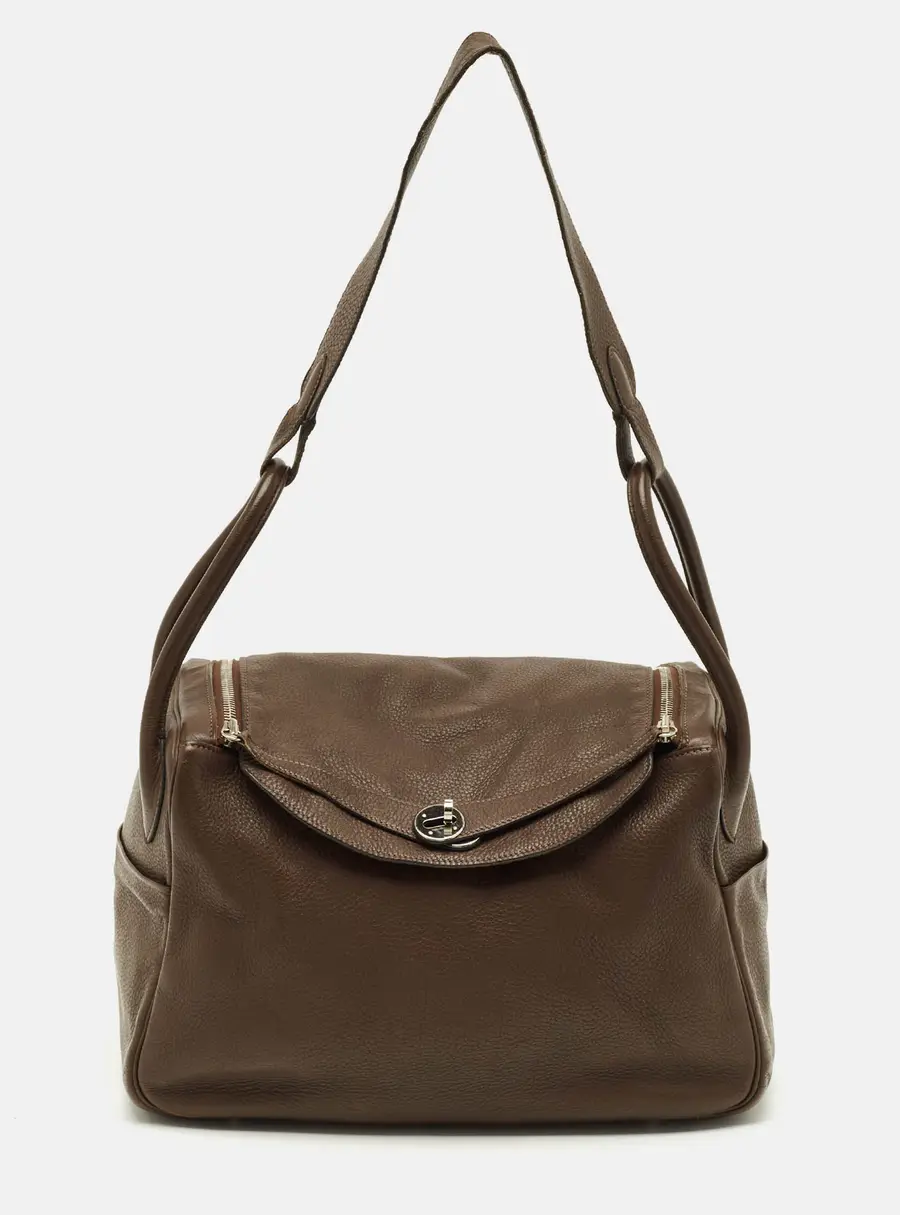 Herm&egrave;s Lindy 34 Palladium Finish Chocolat Togo Leather Shoulder Bag