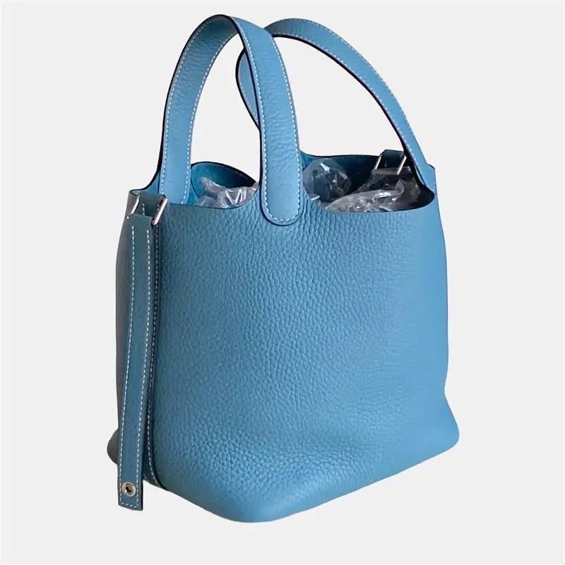 Hermes Picotin Lock 18 Denim Blue Clemence Calfskin Leather Top Handle Bag