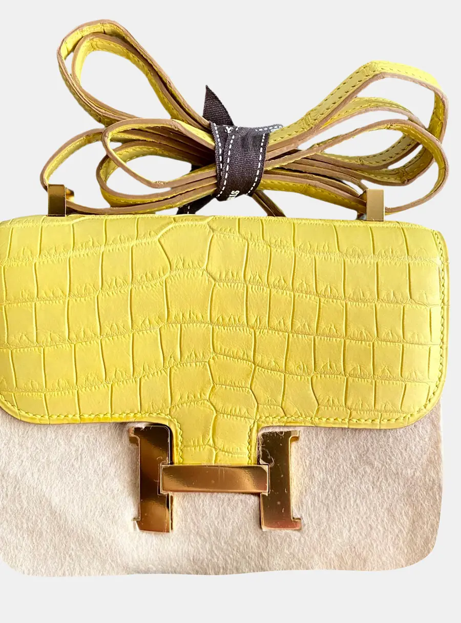 Hermes Constance 14 Marigold Yellow Matte Alligator Leather Shoulder Bag