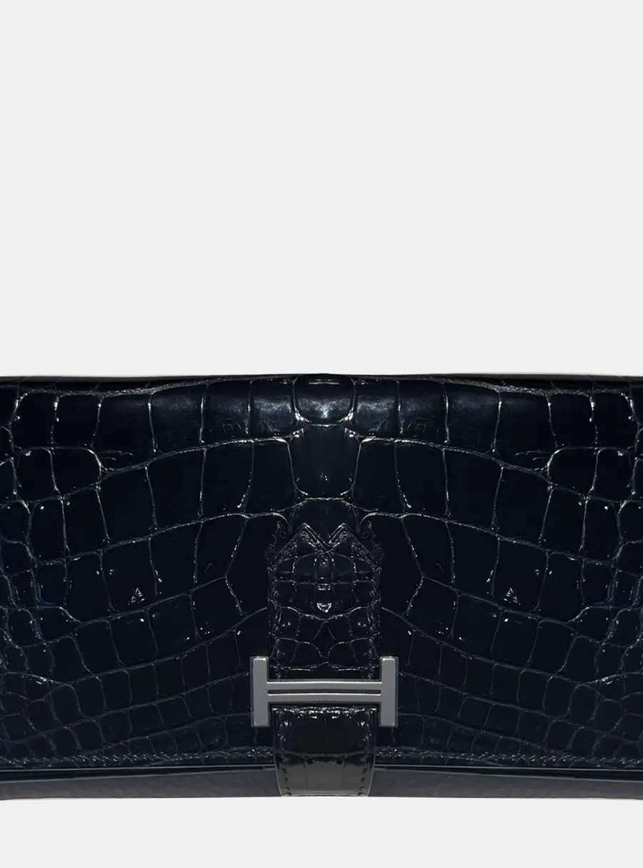Hermes Constance Long Black Alligator Leather Wallet