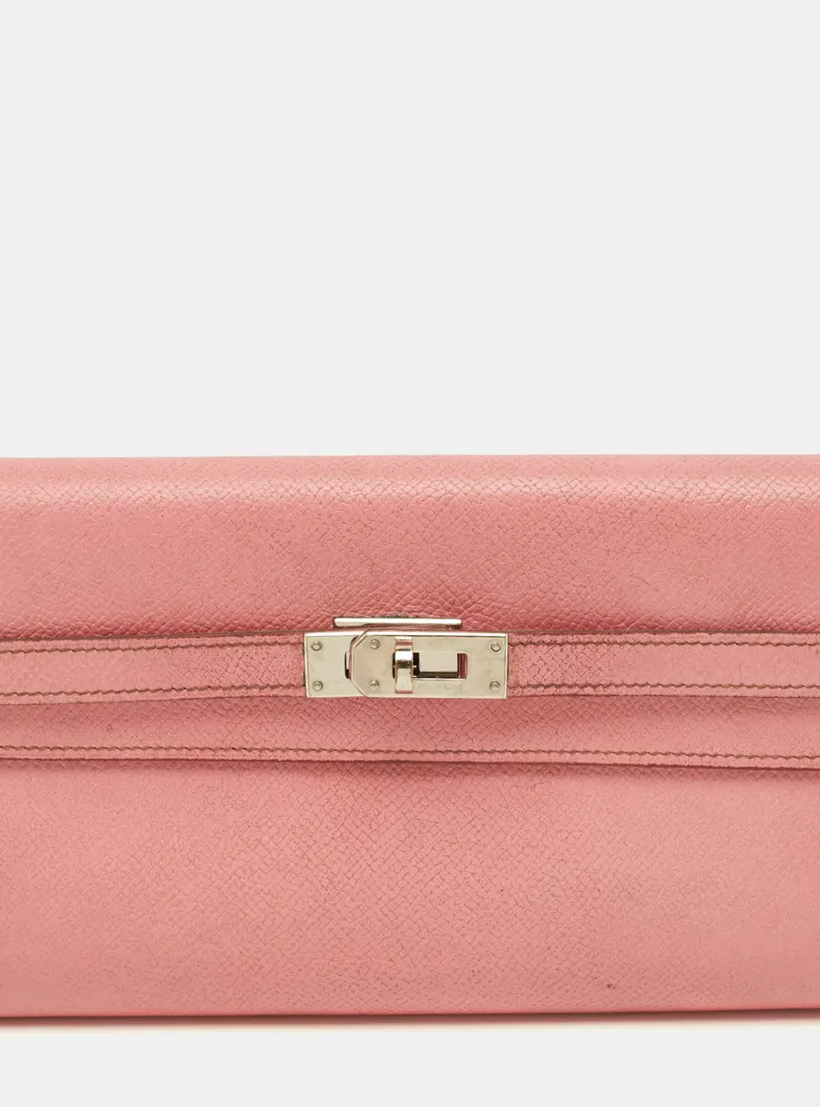 Hermes Kelly Longue Rose Bubblegum Epsom Leather Continental Wallet
