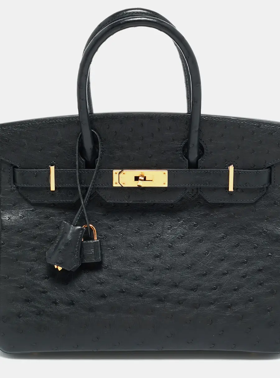 Hermes Birkin 30 Rose Gold Finish Noir Ostrich Tote