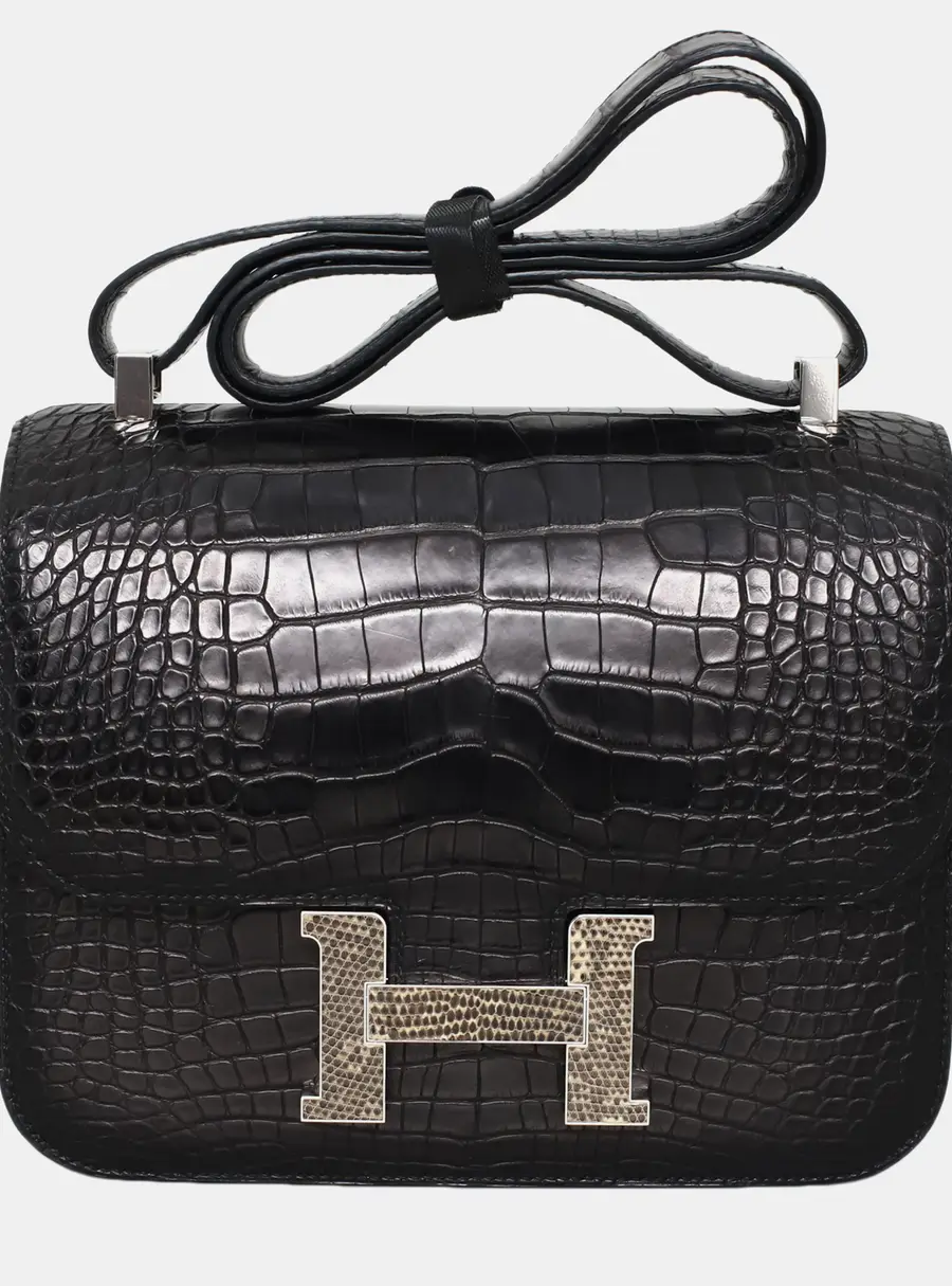Hermes Constance 24 Black Niloticus Crocodile Leather Shoulder Bag