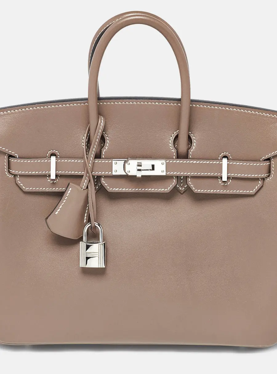 Hermes Birkin 25 Palladium Finish Etoupe Tadelakt Leather Tote