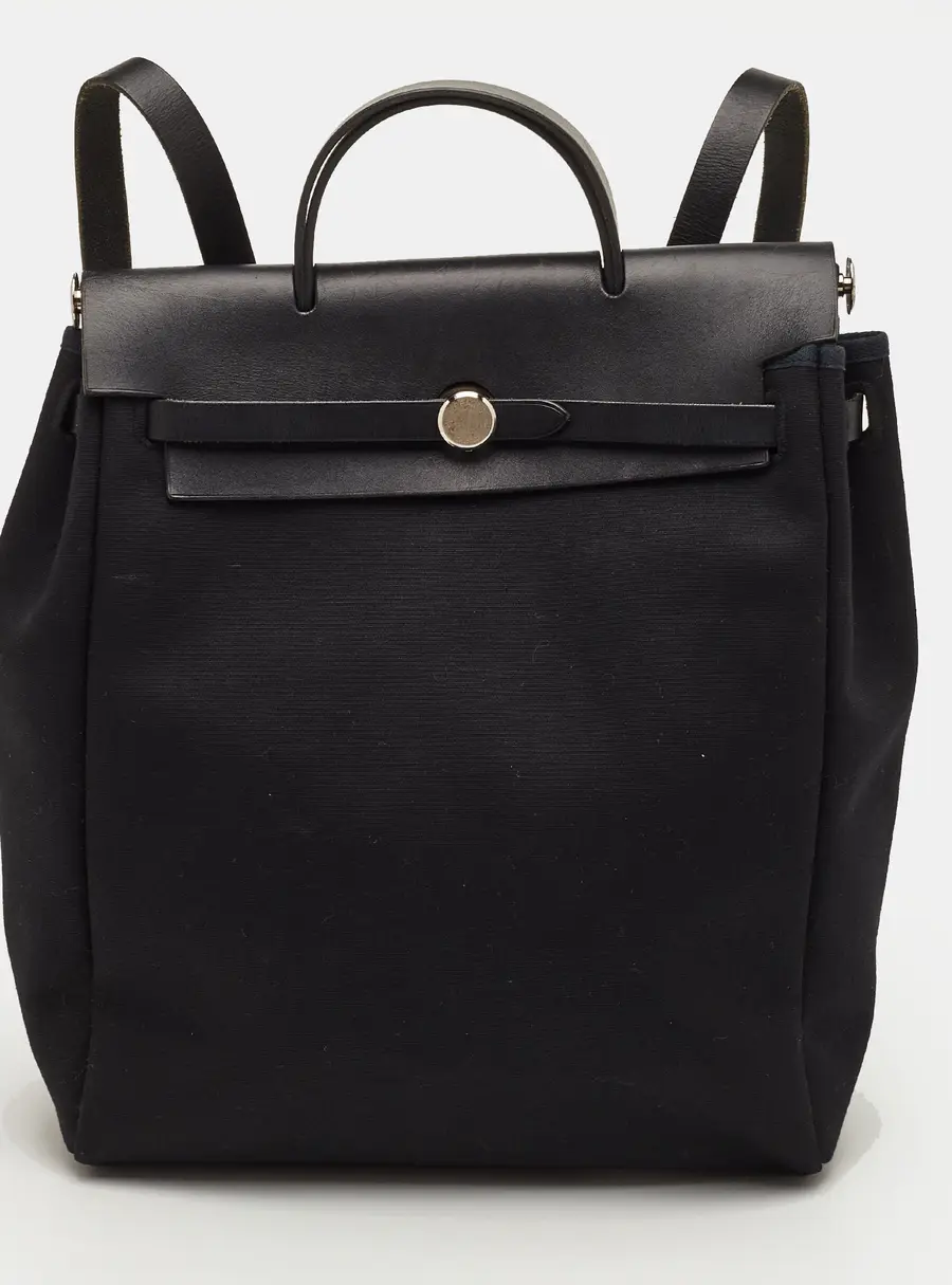 Hermes Herbag Black Toile Canvas and Vache Hunter 2-in-1 Backpack