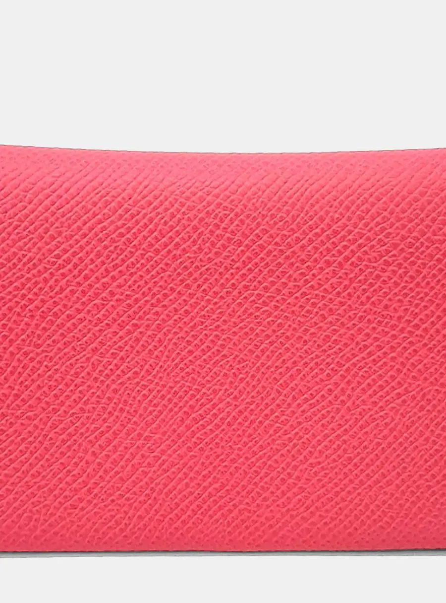 Hermes Calvi Duo Pink Chevre Mysore Leather Card Holder Bag
