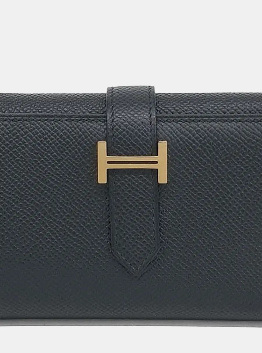 Hermes Bearn Compact Black Epsom Leather Wallet