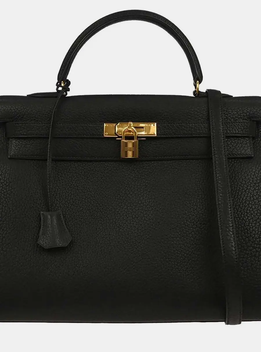 Hermes Kelly Sellier 35 Black Ardennes Leather Top Handle Bag