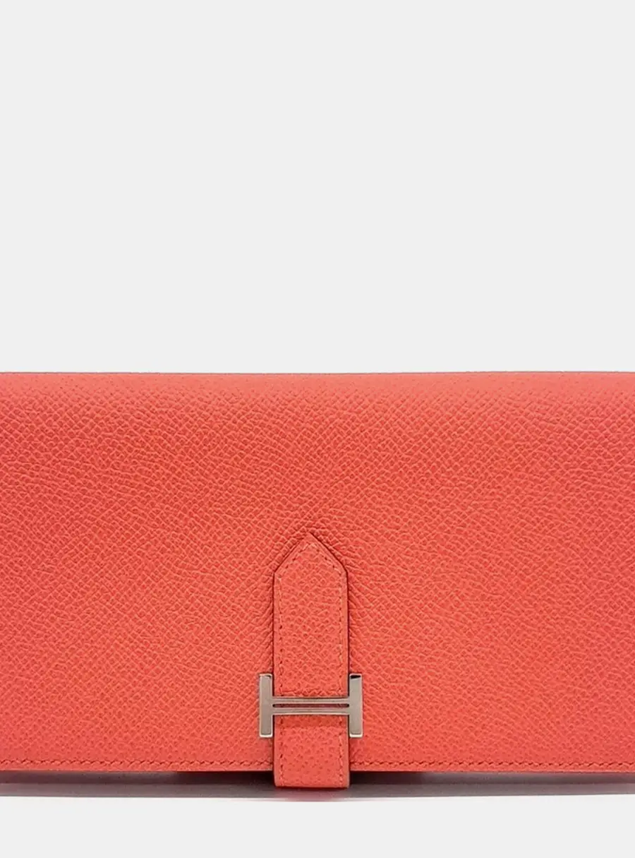 Hermes Bearn Long Coral Chevre Leather Wallet