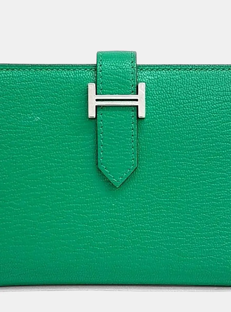 Hermes Bearn Compact Emerald Green Togo Calfskin Leather Wallet