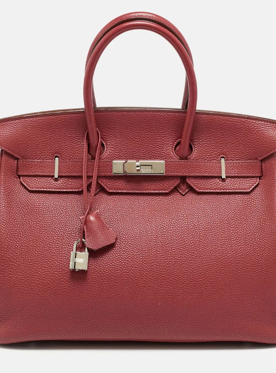 Hermès Birkin 35 Palladium Finish Rouge Garance Togo Leather Tote