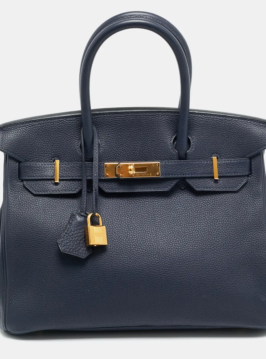 Herm&egrave;s Birkin 30 Gold Finish Bleu Nuit Togo Leather Tote