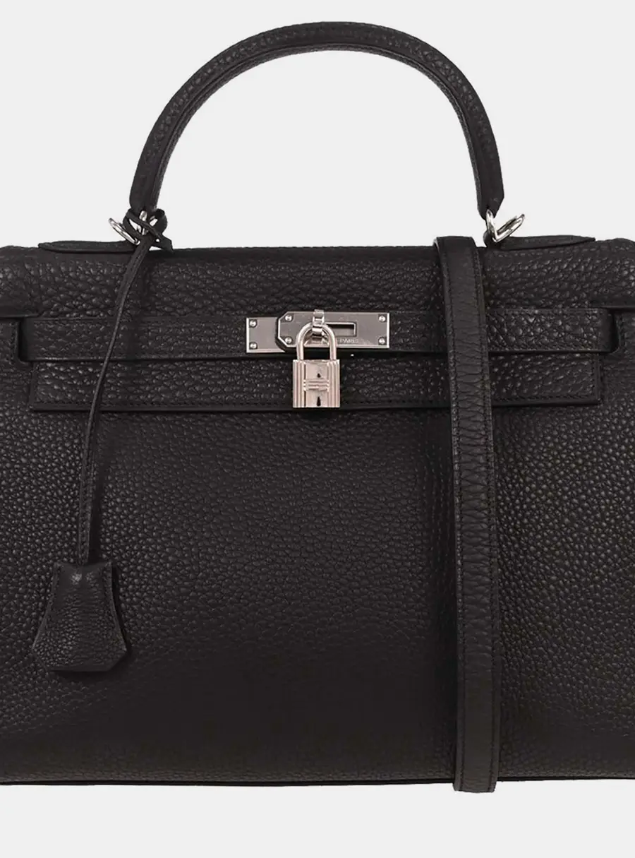 Hermes Kelly 32 Black Togo Calfskin Leather Top Handle Bag