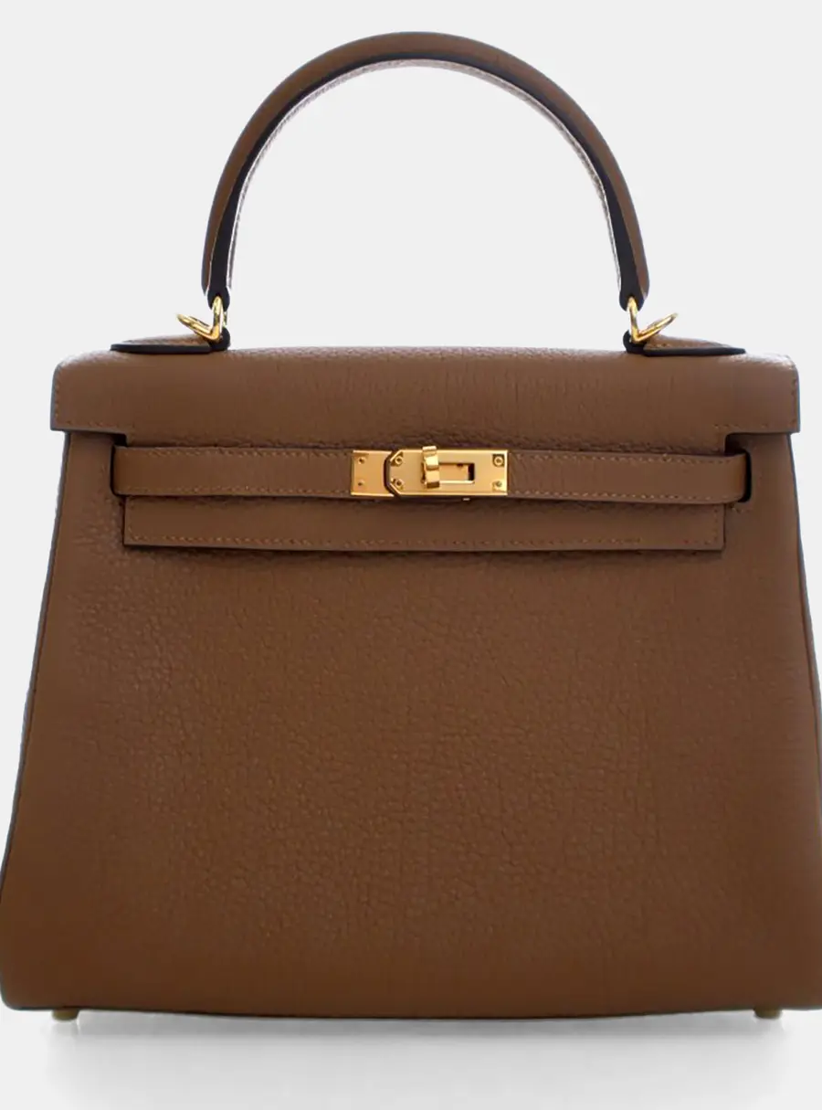 Hermes Kelly 25 Alezan Togo Calfskin Leather Top Handle Bag