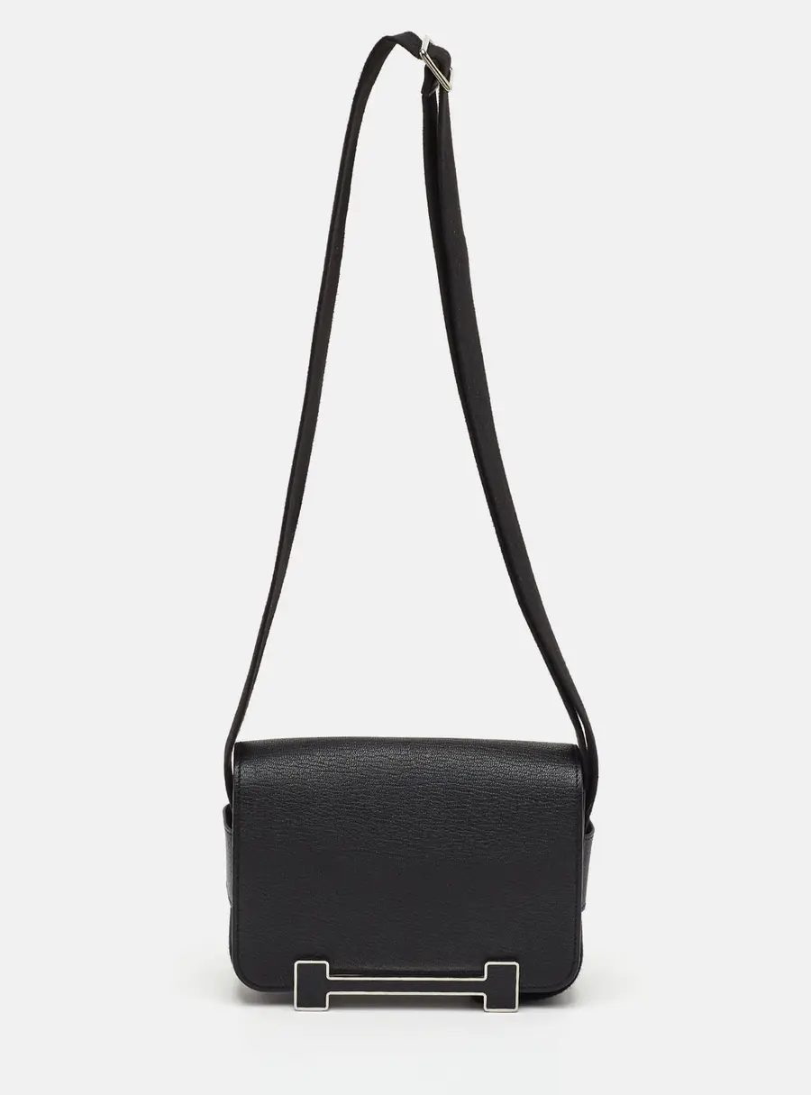 Herm&egrave;s Geta Black Chevre Mysore Leather Shoulder Bag