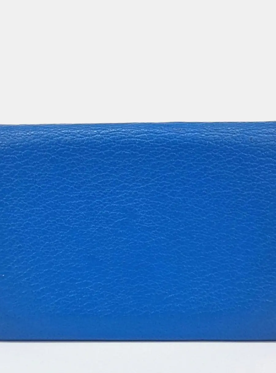 Hermes Calvi Blue Chevre Mysore Leather Card Holder