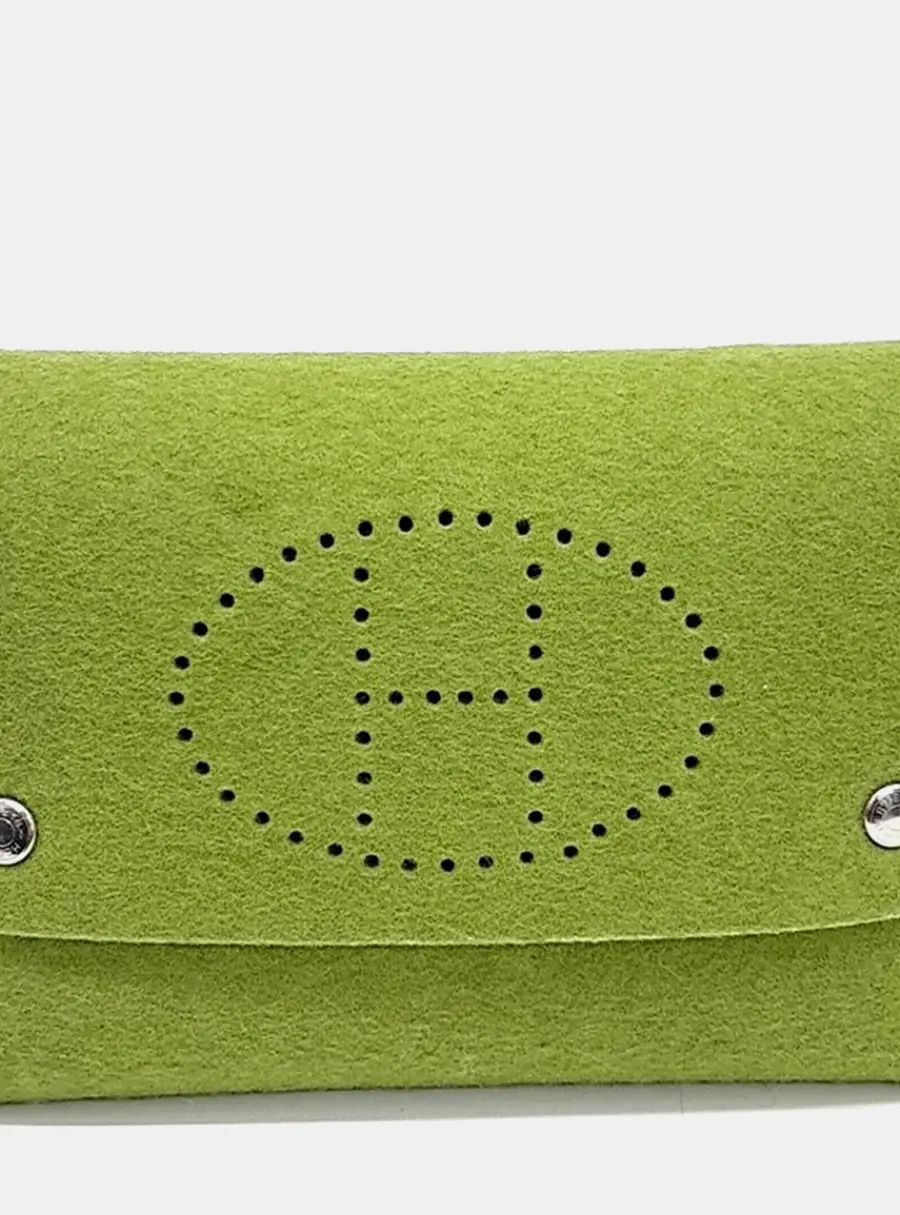 Hermes Evelyne PM Green Felt Clutch Bag