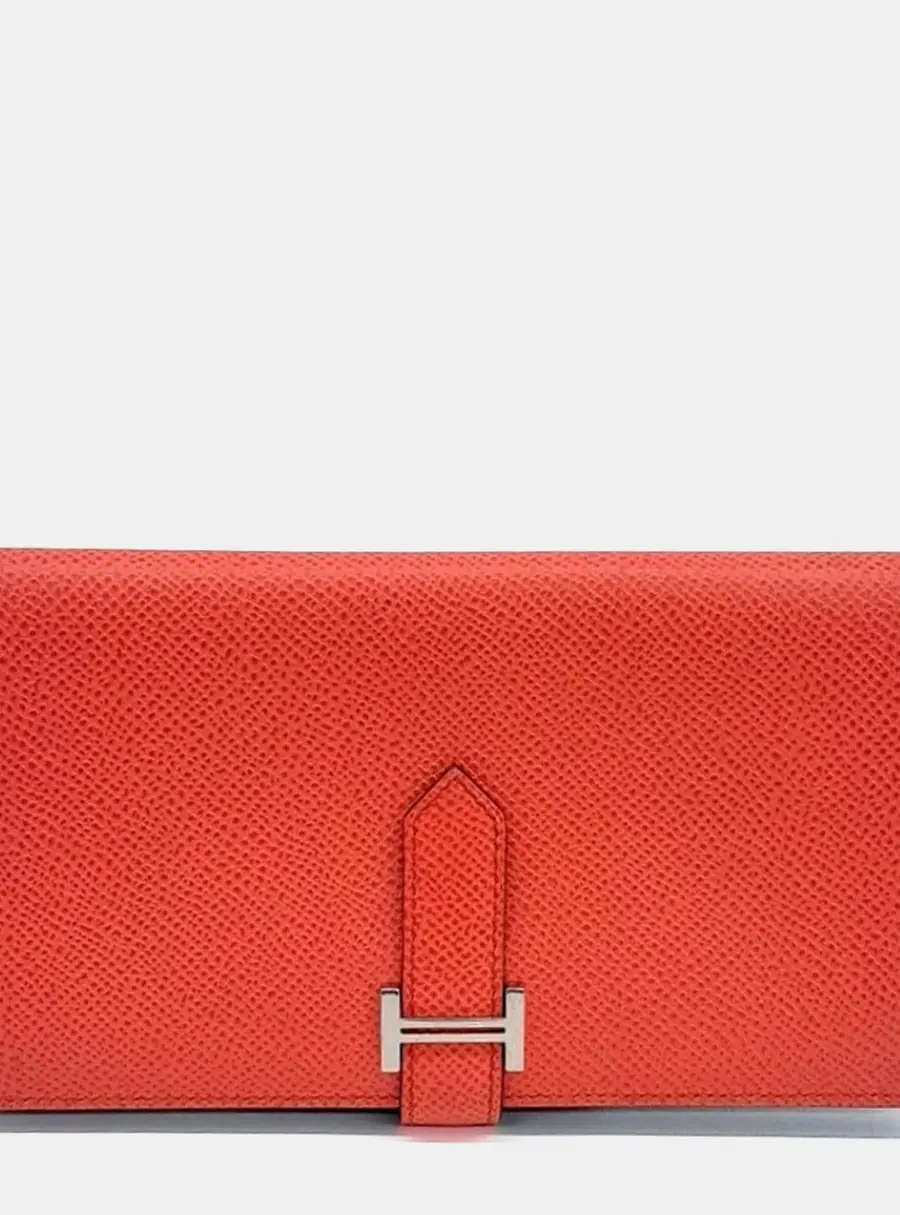 Hermes Bean Z Long Orange Leather Wallet