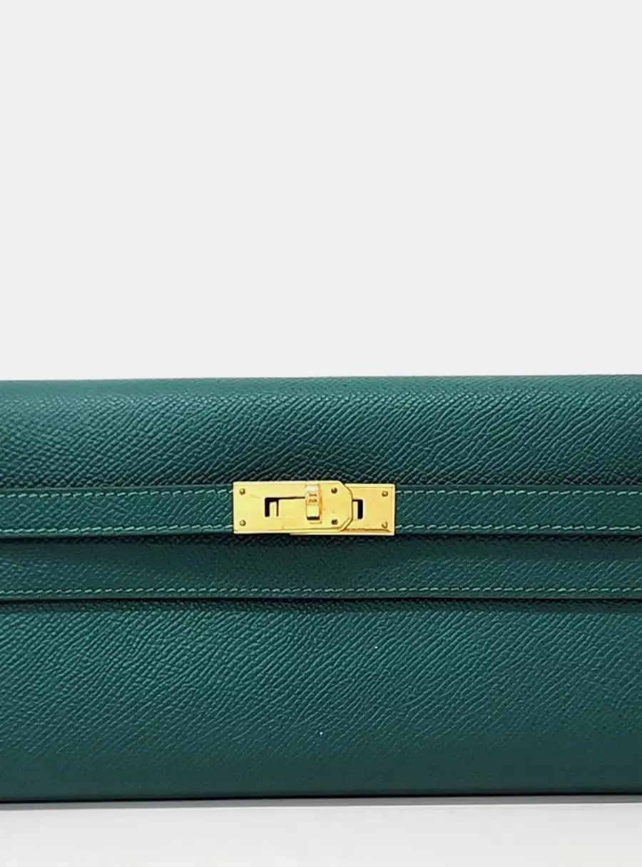 Hermes Kelly Long Wallet Blue Togo Calfskin Leather Clutch Bag