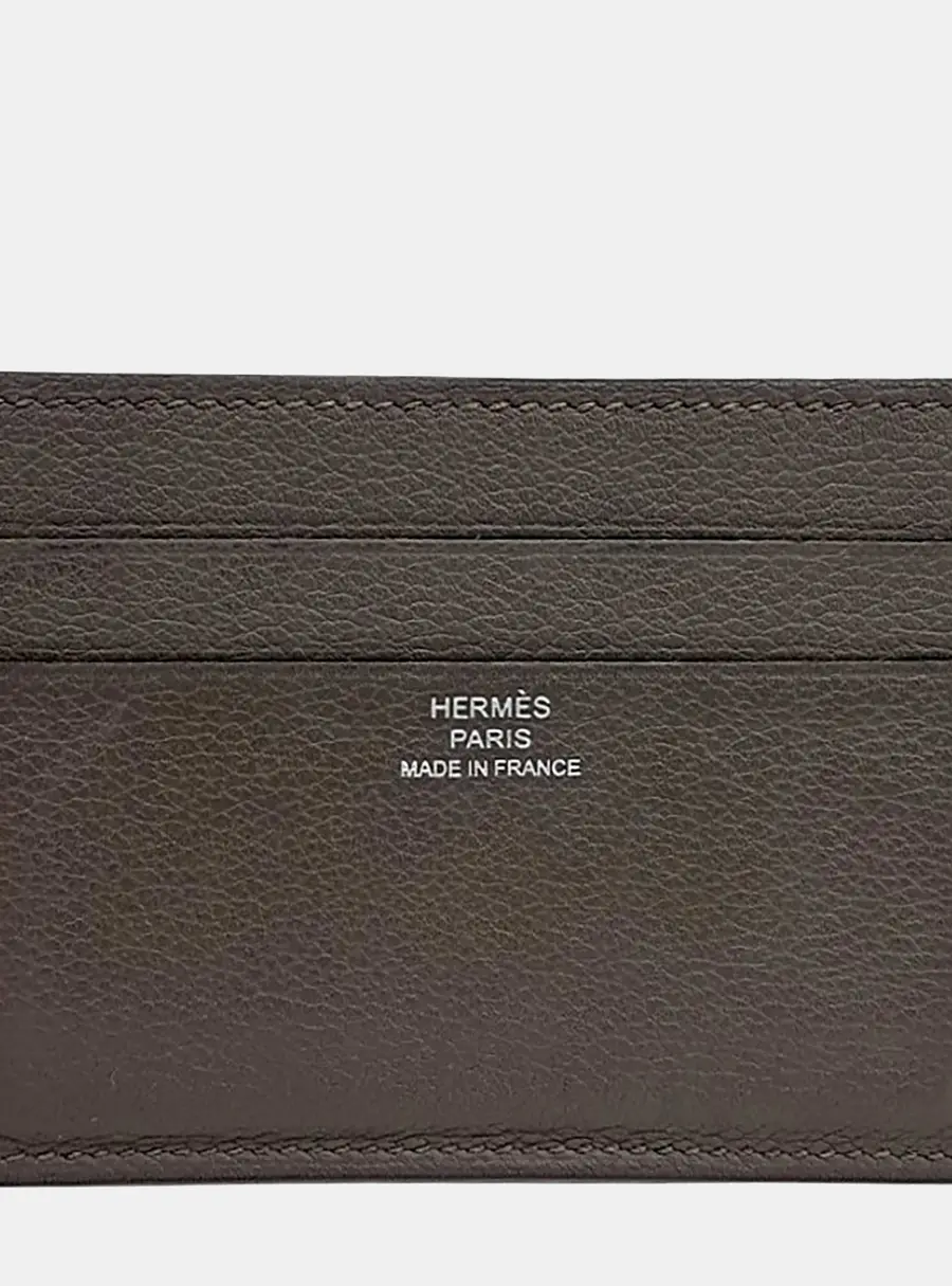 Hermes Citizen Twill Brown Leather Card Holder