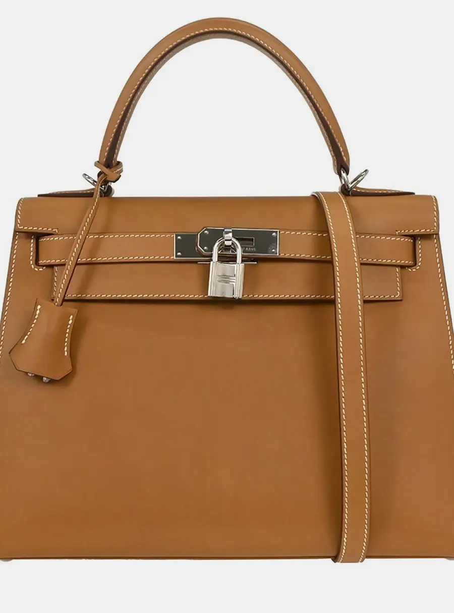 Hermes Kelly Sellier 28 Tan Chamonix Calfskin Leather Top Handle Bag